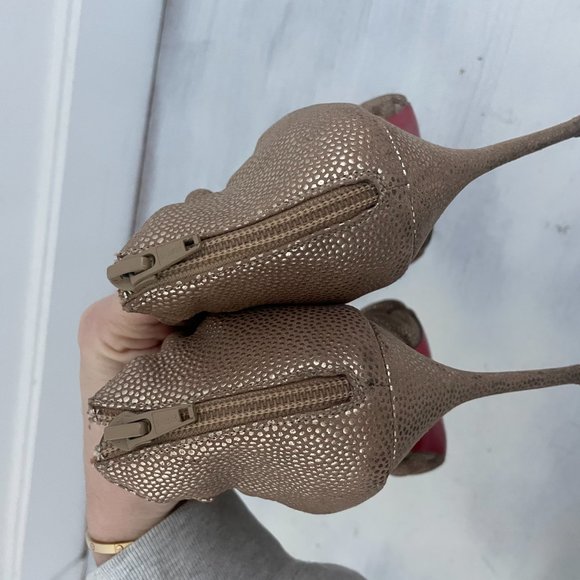 Christian Louboutin Gold/Brown Textured Suede Open-Toe Strappy Cage Sandals - Picture 8 of 12